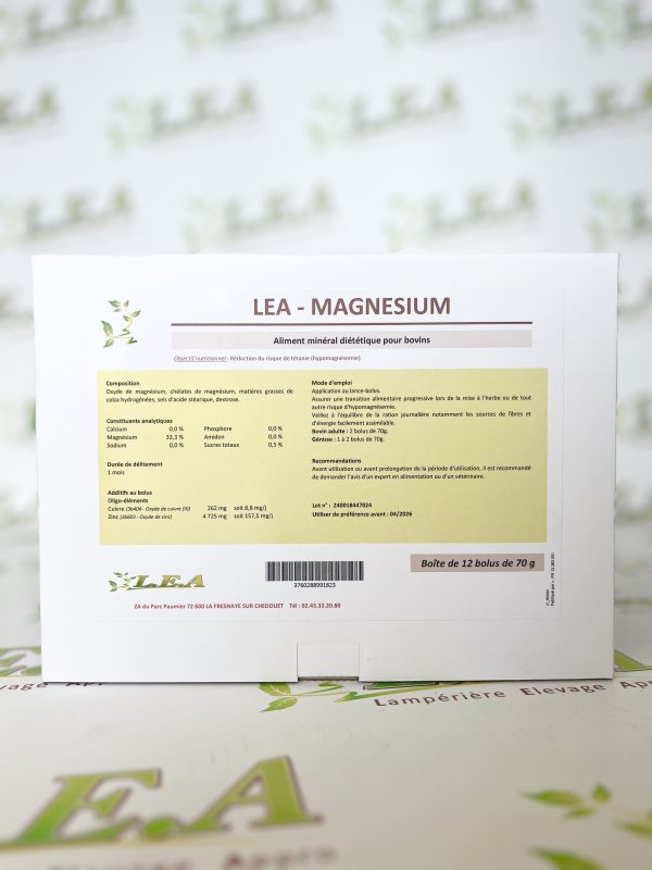 Bolus Magnesium 70g °'' - Boite de 12, réduction du risque de tétanie. L.E.A, société de négoce agricole, Villeneuve-en-Perseigne.